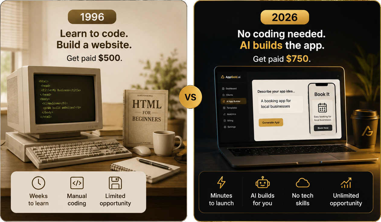 1996 versus 2026: learning to code to build a website for $500 compared with AI building the app for $750